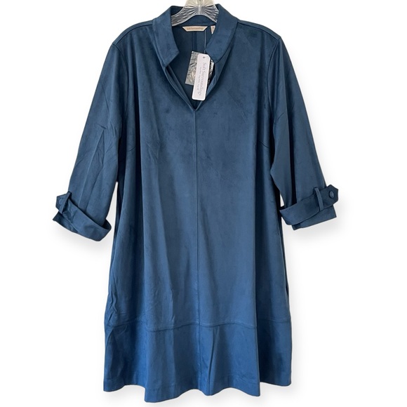 NWT Soft Surroundings Rani Stretch Faux Vegan Suede Dress 3/4 Sleeves - Picture 3 of 16
